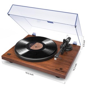 ANGELSHORN Record Player Vintage 2-Speed Stereo Turntable with Built-in Phono Preamp and Belt Drive for Vinyl Records, Walnut Wood