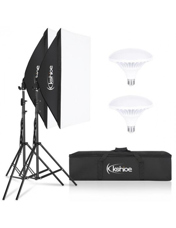 Kshioe Softbox Lighting Kit, Photo Equipment Studio Softbox 20" x 27", with E27 Socket and 2x5500K Instant Brightness Energy Saving Lighting Bulbs
