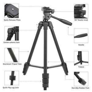 Zomei T90 Portable Tripod with Phone Clip and Bluetooth Remote Black