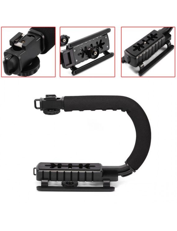 C/U Shape Bracket Grip Portable Video Handheld Camera Stabilizer with Removable Hot Shoe