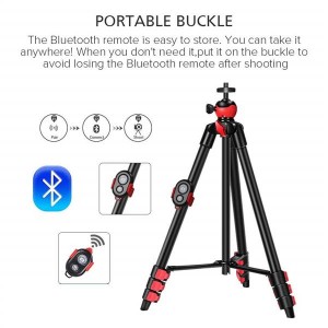 Zomei T60 Portable Tripod with Phone Clip and Bluetooth Remote Control Black Red